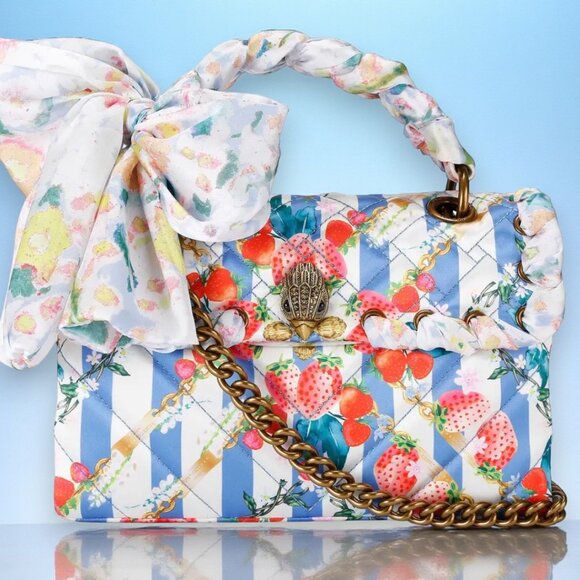 Kurt Geiger Handbags - Kurt Geiger Kensington Bag Blue Stripe Strawberry Satin Scarf Shoulder Bag - NEW